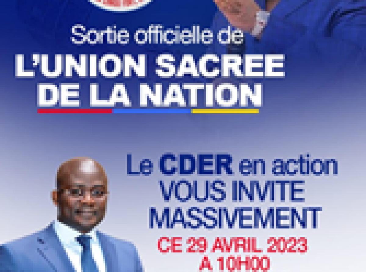 Sortie solennelle de l’Union sacrée ce samedi 29 avril 2023  , CDER : Jean-Lucien Bussa appelle à la mobilisation générale pour le Rendez-vous du  Stade de Martyrs  