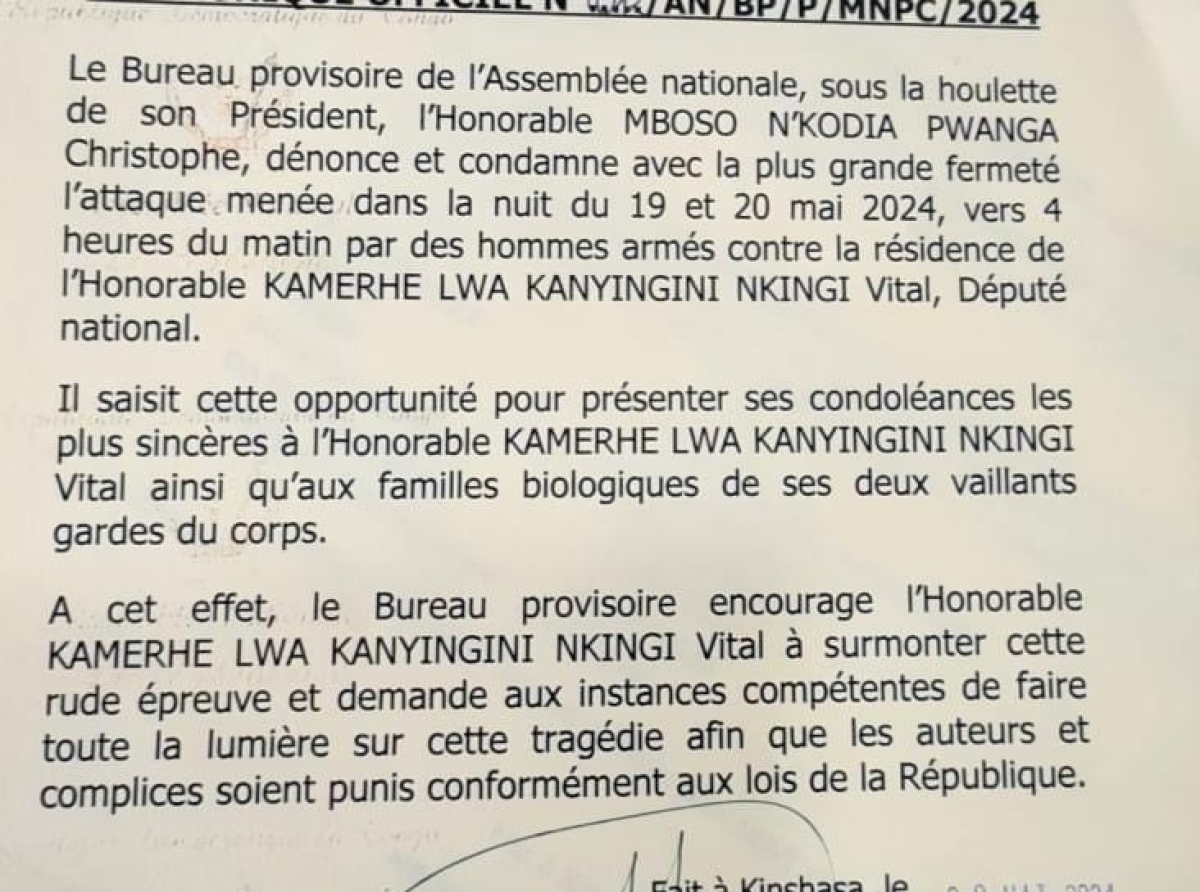 Tentative de coup d’Etat à Kinshasa, RDC : Christophe Mboso présente ses condoléances à Vital Kamerhe !