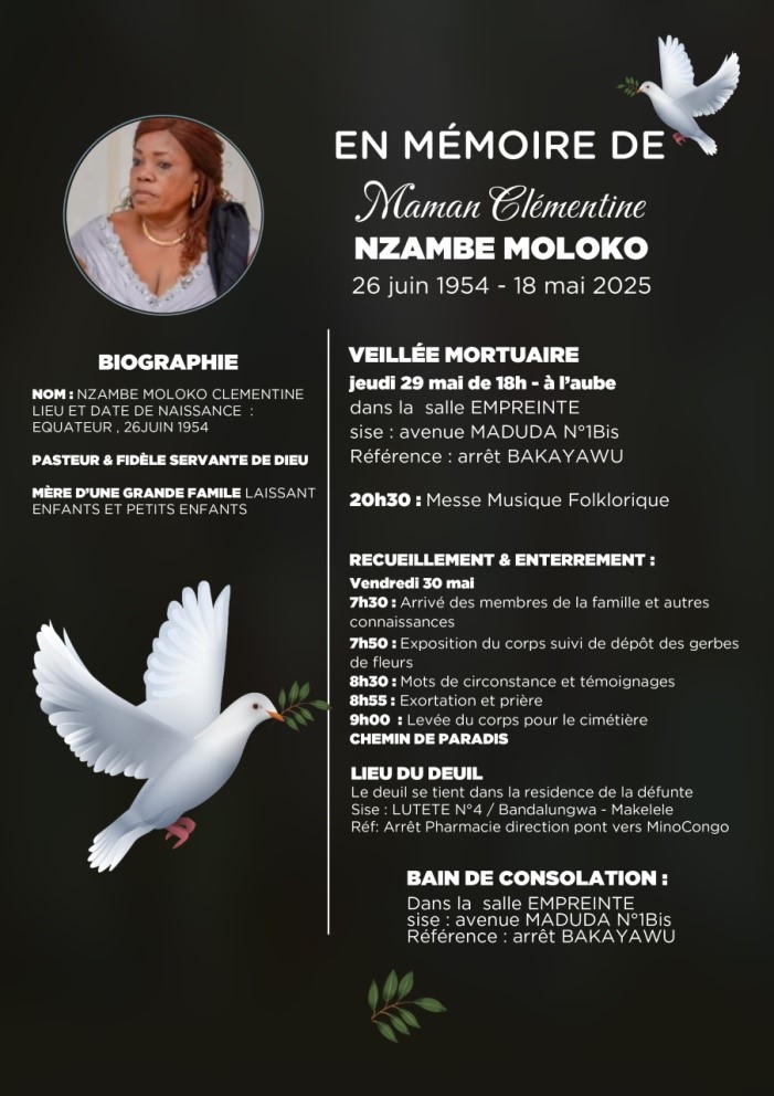 Clémentine Nzambe Moloko : voici le programme des obsèques !