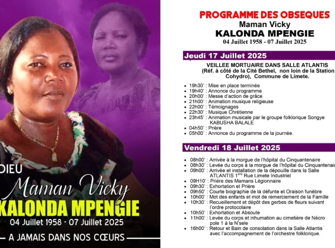 Page Noire : derniers hommages à Maman Vicky Kalonda Mpengie