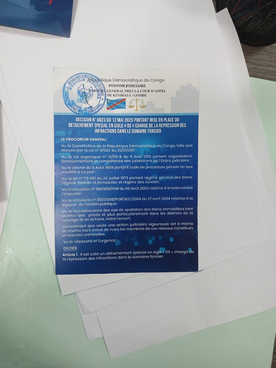 Cour d’appel de Kinshasa/Gombe : le PG Jean Placide Lusamba crée un Détachement spécial pour réprimer la criminalité foncière et financière